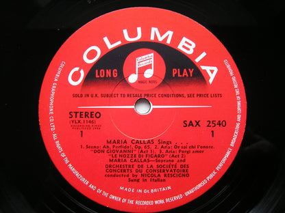 SAX 2540  CALLAS SINGS MOZART / WEBER / BEETHOVEN      CALLAS / PARIS CONSERVATOIRE / RESCIGNO