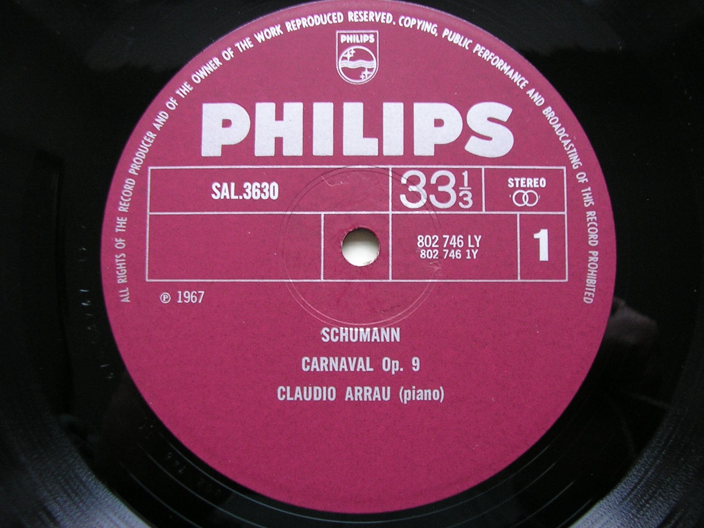 SCHUMANN: CARNAVAL Op. 9 / FANTASIA Op. 17      CLAUDIO ARRAU     SAL 3630