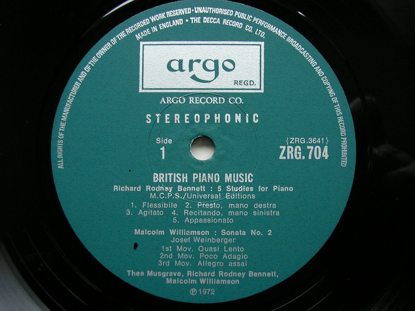 BENNETT: FIVE STUDIES / CAPRICCIO / MUSGRAVE: EXCURSIONS   ZRG 704