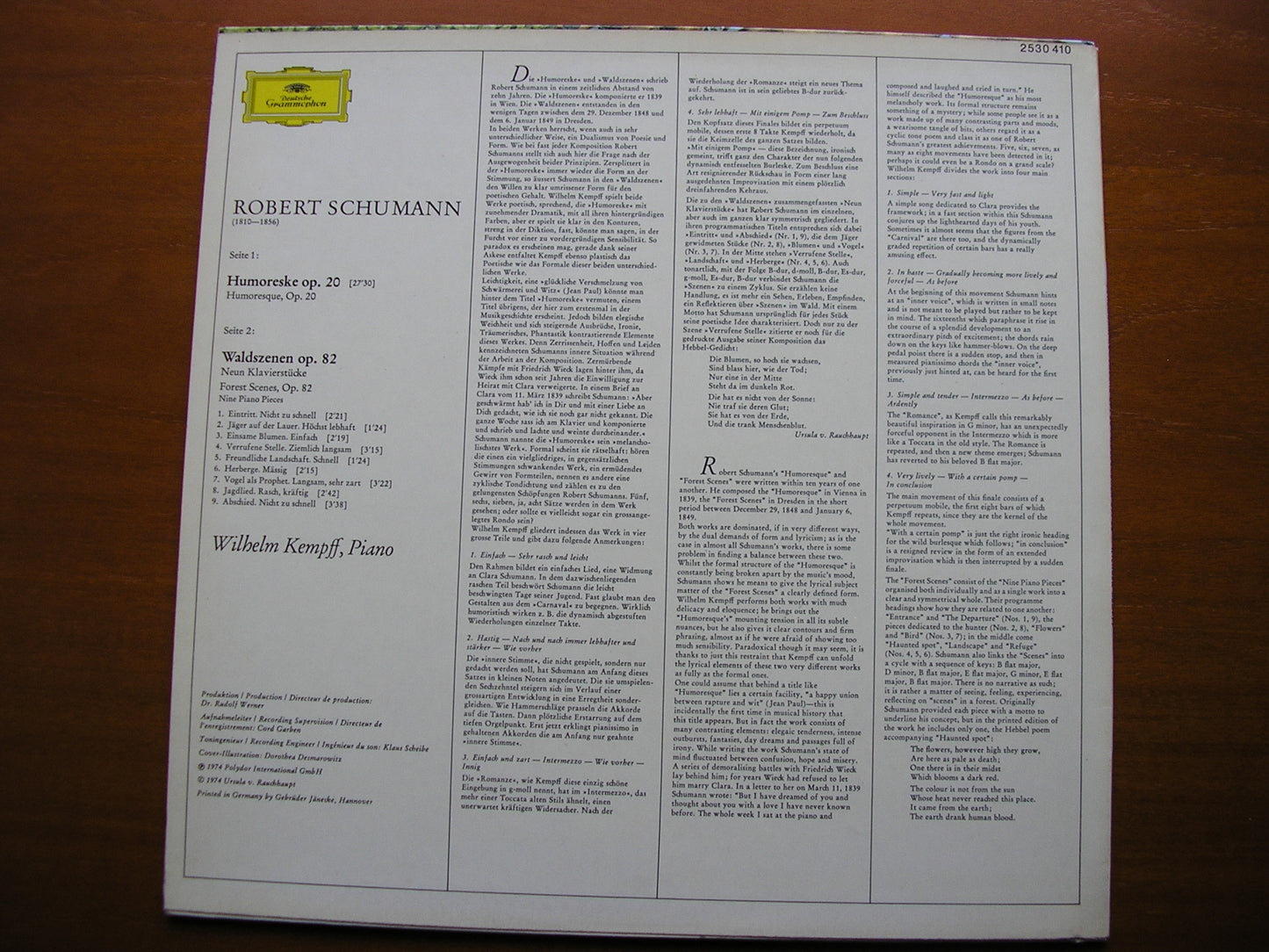 SCHUMANN: HUMORESKE / WALDSZENEN    WILHELM KEMPFF    2530 410