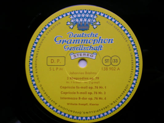 BRAHMS: FANTASIEN Op. 116 / RHAPSODIES Op. 79 / CAPRICCIO Op. 76 Nos. 1 & 2      WILHELM KEMPFF    138 902