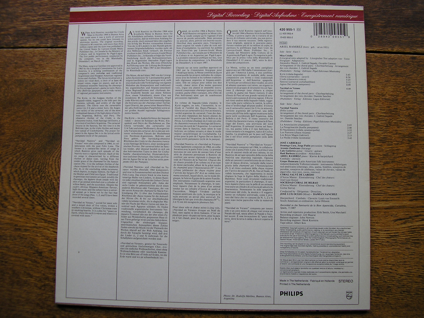 RAMIREZ: MISA CRIOLLA    CARRERAS / GRUPO HUANCARA / OCEJO  420 955