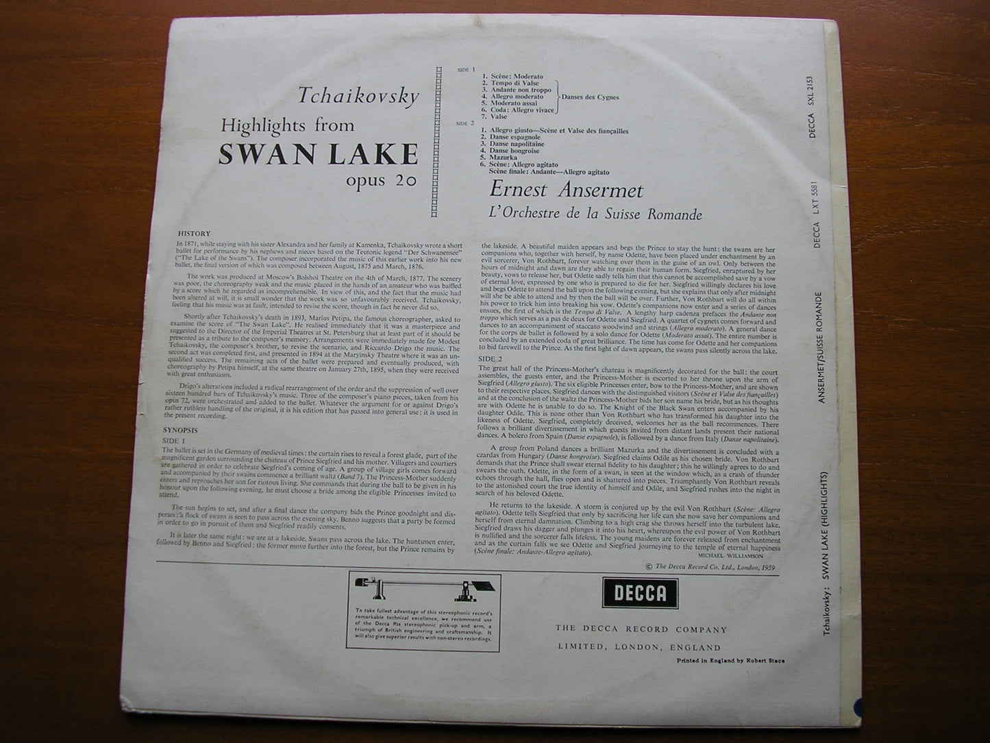 TCHAIKOVSKY: SWAN LAKE highlights    ANSERMET / SUISSE ROMANDE    SXL 2153