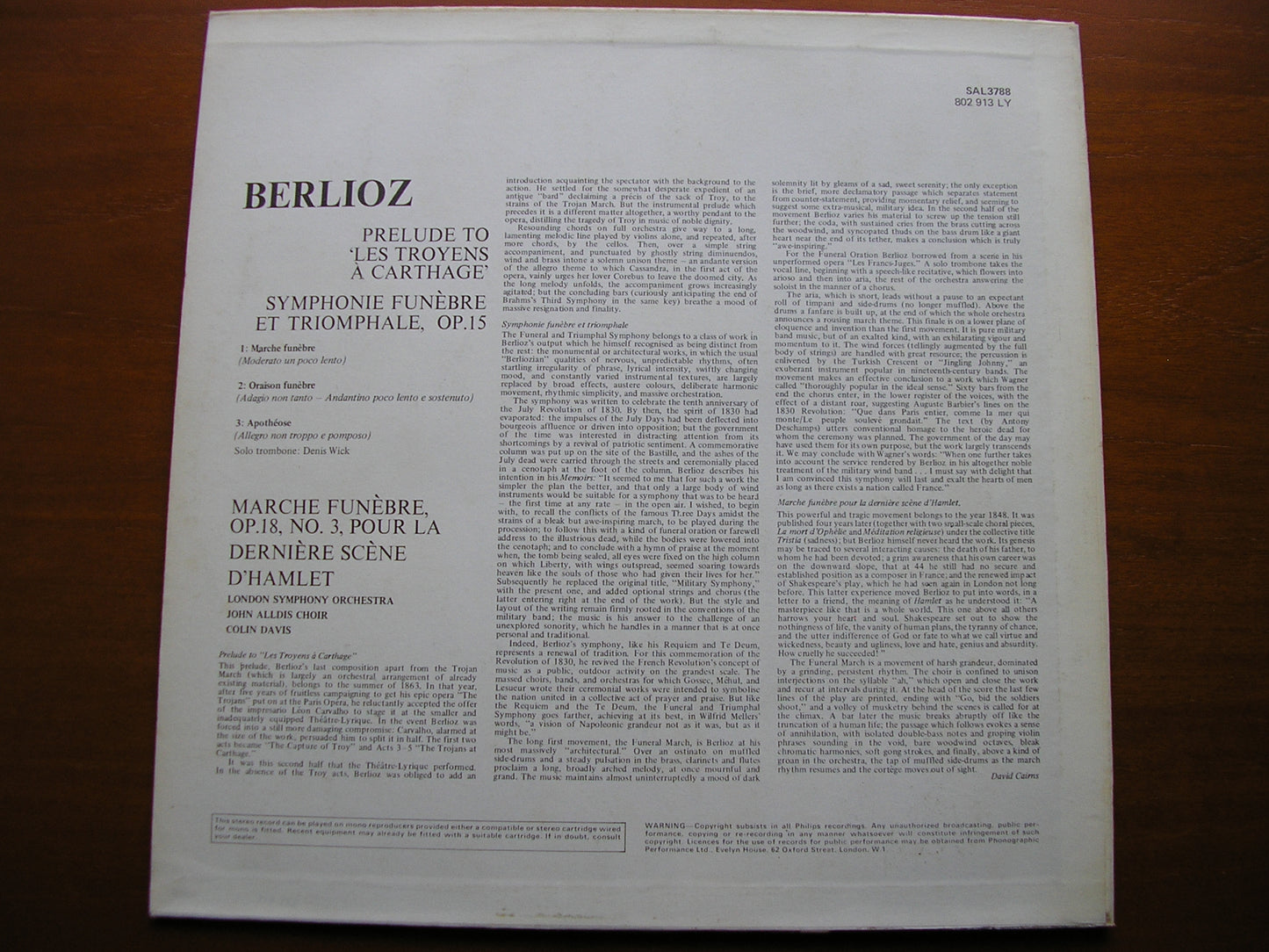 BERLIOZ: SYMPHONIE FUNEBRE ET TRIOMPHALE   DAVIS / LONDON SYMPHONY  SAL 3788