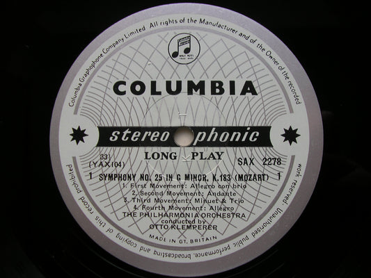 MOZART: SYMPHONIES Nos. 25 & 40      KLEMPERER / PHILHARMONIA      SAX 2278
