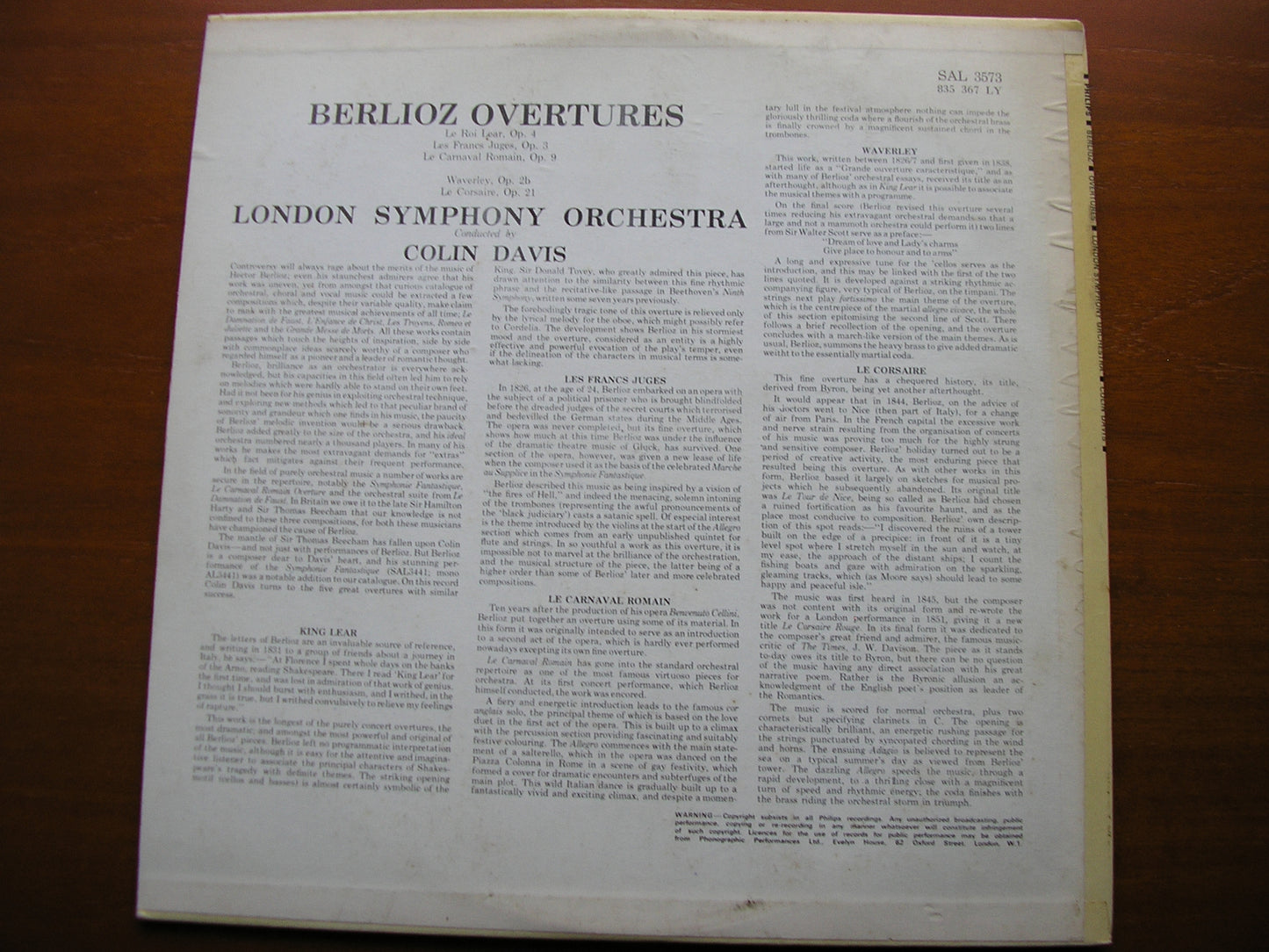 BERLIOZ: OVERTURES    COLIN DAVIS / LONDON SYMPHONY   SAL 3573