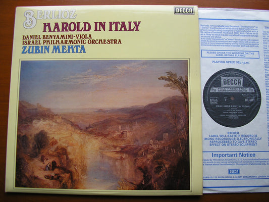 BERLIOZ: HAROLD IN ITALY   BENYAMINI / ISRAEL PHILHARMONIC / MEHTA   SXL 6732