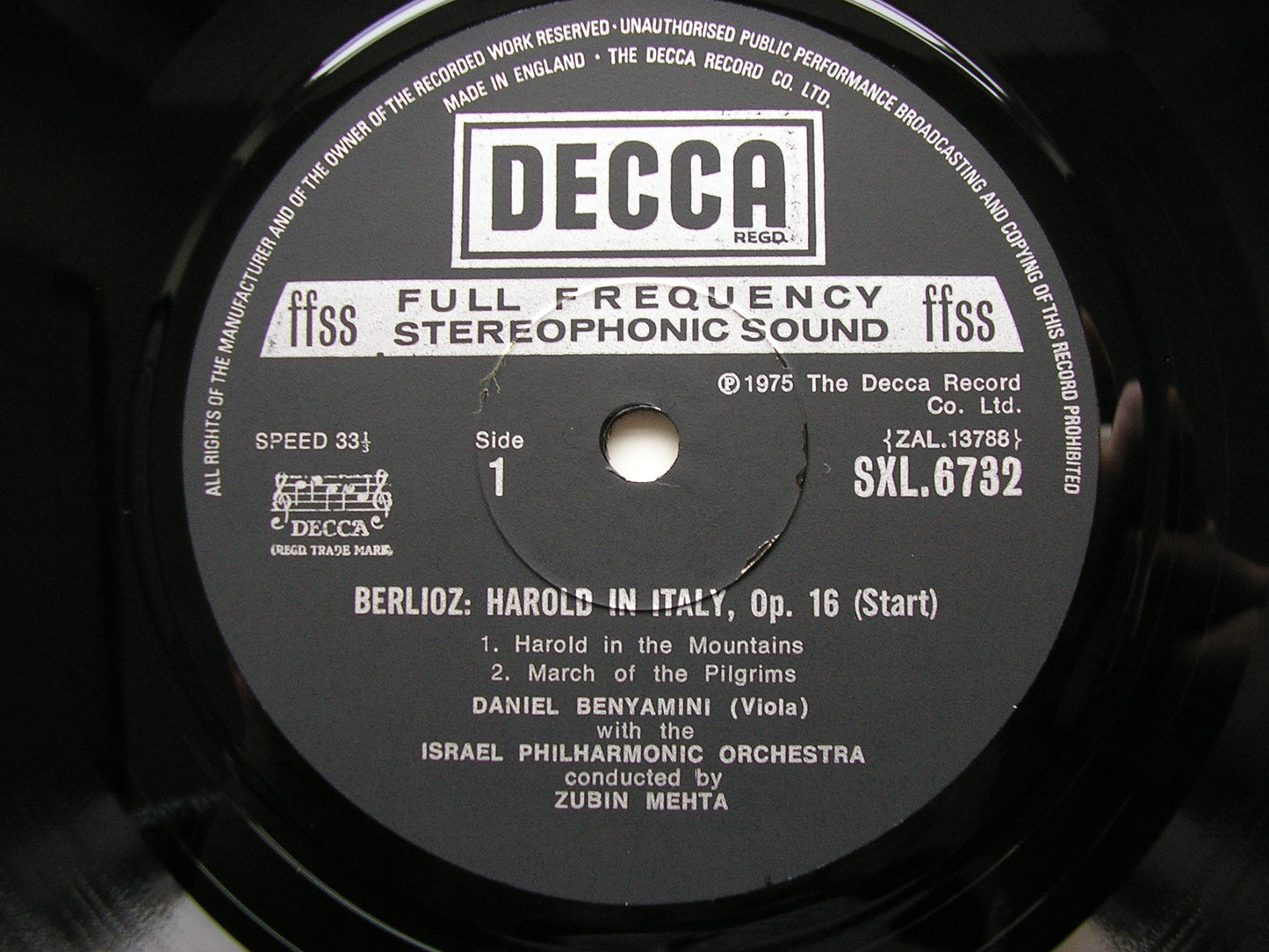 BERLIOZ: HAROLD IN ITALY   BENYAMINI / ISRAEL PHILHARMONIC / MEHTA   SXL 6732