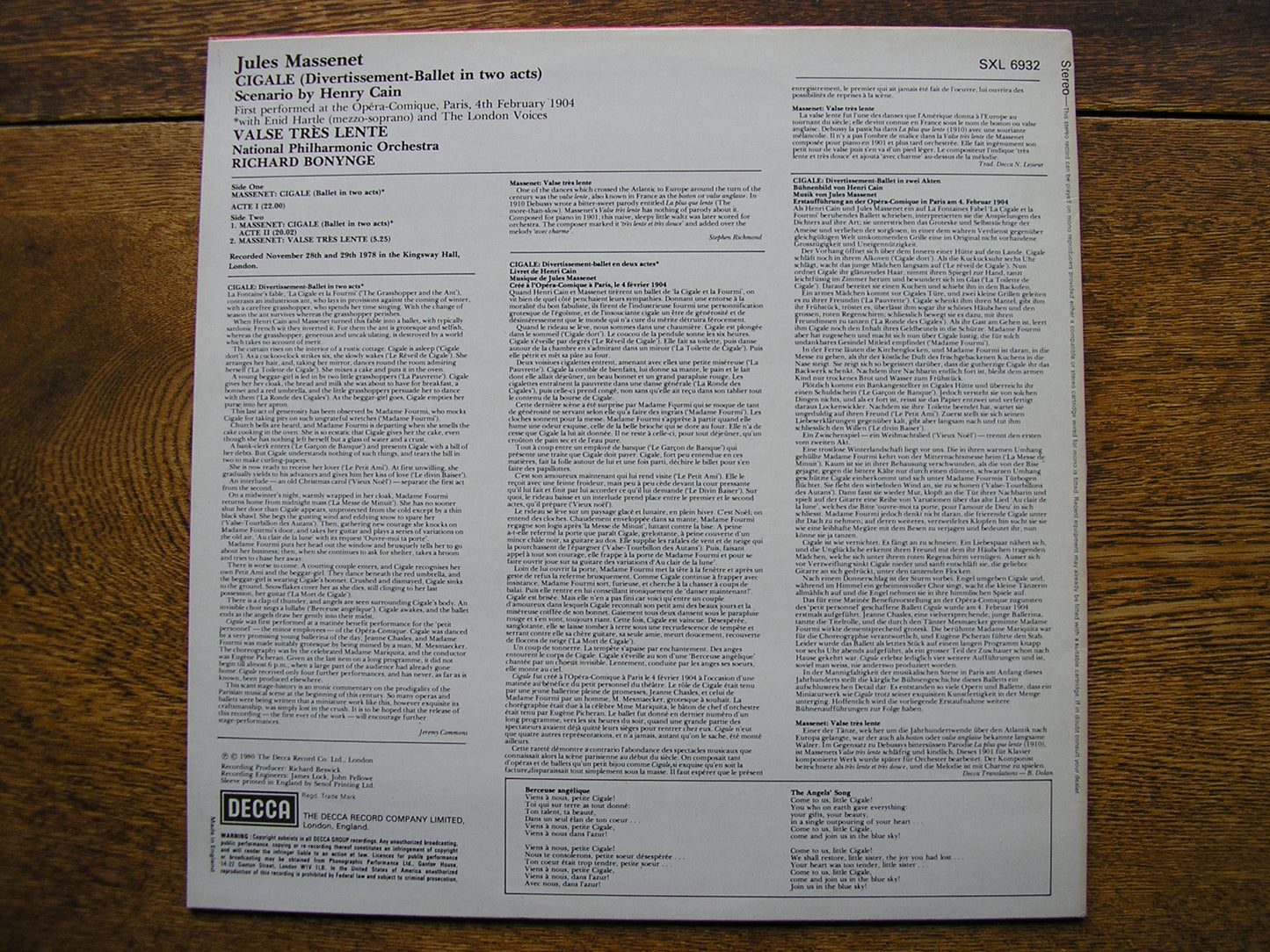 MASSENET: CIGALE / VALSE LENTE   BONYNGE / NATIONAL PHILHARMONIC  SXL 6932
