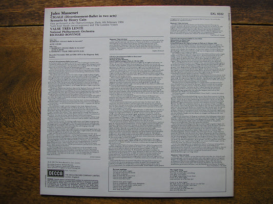 MASSENET: CIGALE / VALSE LENTE   BONYNGE / NATIONAL PHILHARMONIC  SXL 6932