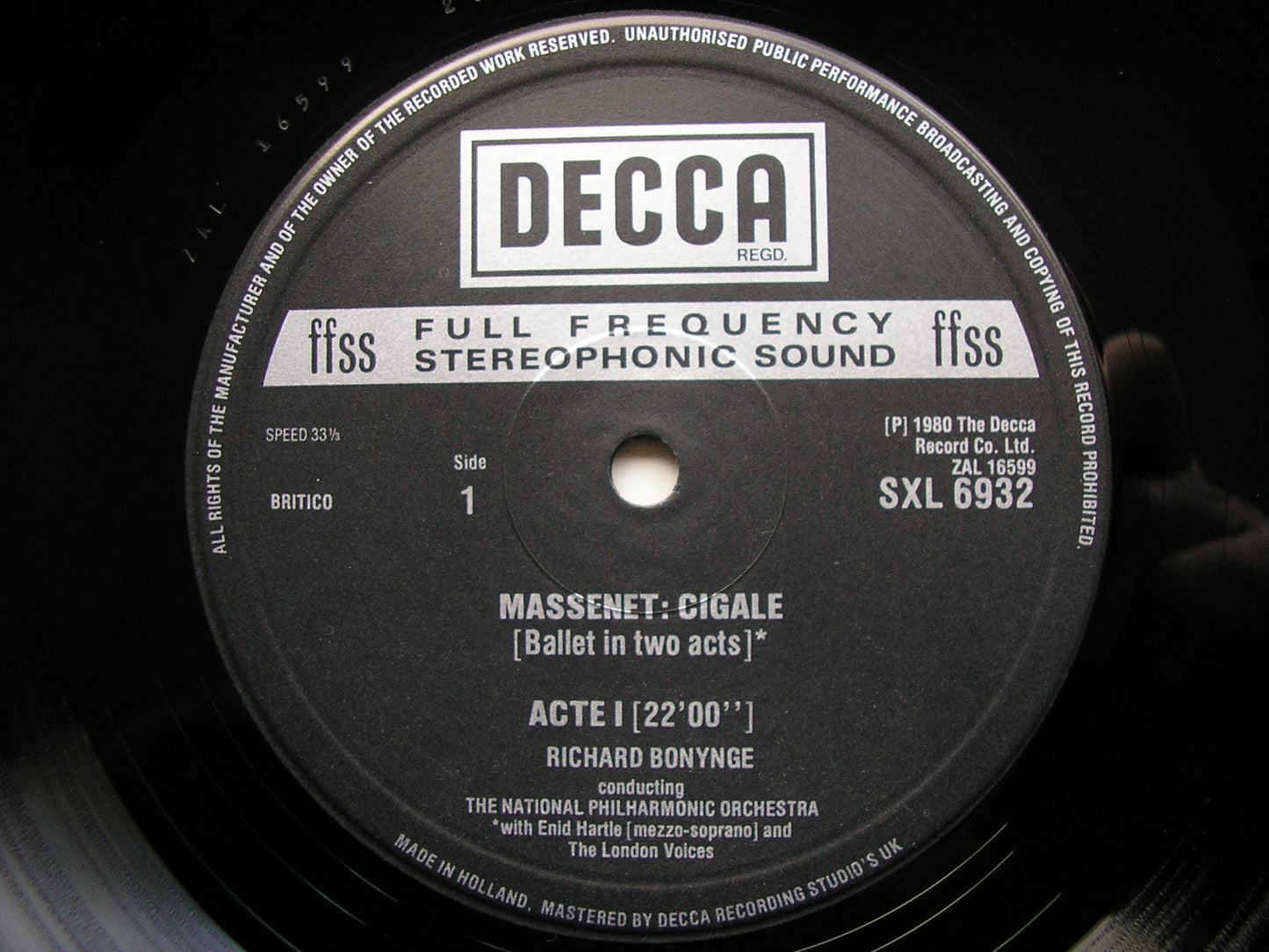 MASSENET: CIGALE / VALSE LENTE   BONYNGE / NATIONAL PHILHARMONIC  SXL 6932