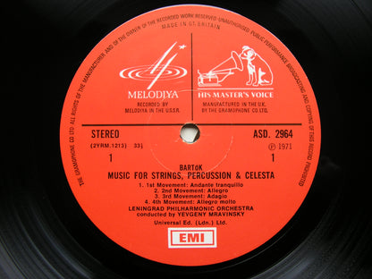 HONEGGER: SYMPHONY No. 3 / BARTOK: MUSIC FOR STRINGS, PERCUSSION & CELESTA    MRAVINSKY / LENINGRAD PHILHARMONIC   ASD 2964