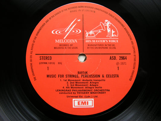 HONEGGER: SYMPHONY No. 3 / BARTOK: MUSIC FOR STRINGS, PERCUSSION & CELESTA    MRAVINSKY / LENINGRAD PHILHARMONIC   ASD 2964