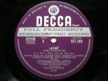 DELIBES: LAKME - SUTHERLAND / VANZO / BACQUIER / MONTE CARLO OPERA / RICHARD BONYNGE   SET 387 - 9