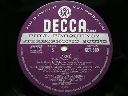DELIBES: LAKME - SUTHERLAND / VANZO / BACQUIER / MONTE CARLO OPERA / RICHARD BONYNGE   SET 387 - 9