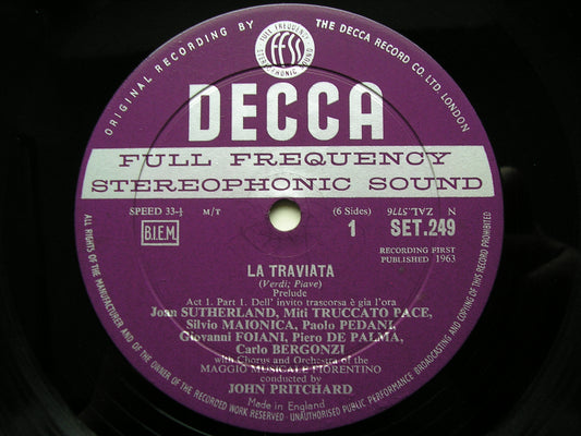 VERDI: LA TRAVIATA - SUTHERLAND / BERGONZI / MERRILL / OMMF / JOHN PRITCHARD   SET 249 / 51