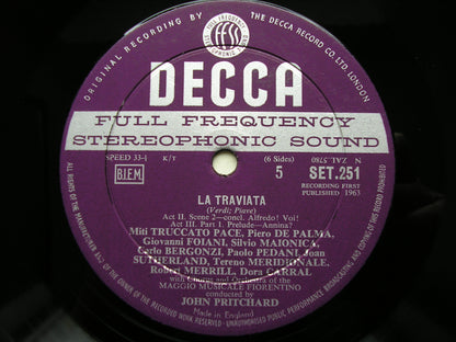 VERDI: LA TRAVIATA - SUTHERLAND / BERGONZI / MERRILL / OMMF / JOHN PRITCHARD   SET 249 / 51