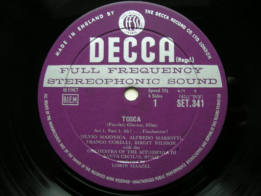 PUCCINI: TOSCA - NILSSON / CORELLI / FISCHER-DIESKAU / SANTA CECILIA ROME / MAAZEL    SET 341 - 2