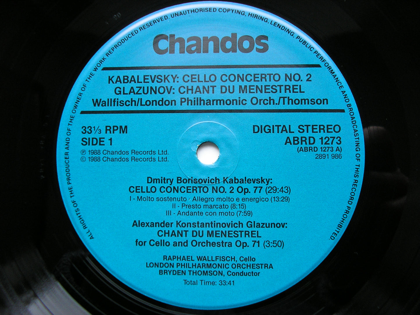 KABALEVSKY: CELLO CONCERTO No. 2 / KHACHATURIAN: CELLO CONCERTO / GLAZUNOV: CHANT DU MENESTREL   WALLFISCH / LONDON PHILHARMONIC / THOMSON   ABRD 1273
