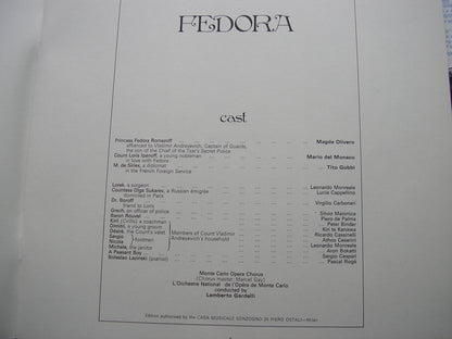 GIORDANO: FEDORA -  OLIVERO / DEL MONACO / GOBBI / MONTE CARLO OPERA / LAMBERTO  GARDELLI    SET 435 - 6