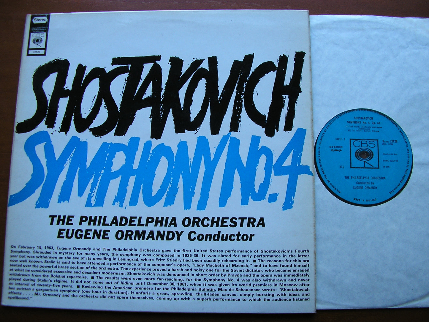 SHOSTAKOVICH: SYMPHONY No. 4   ORMANDY / PHILADELPHIA ORCHESTRA   72129