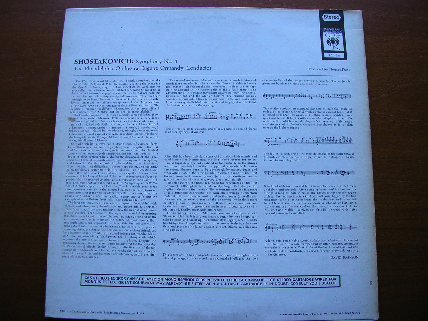 SHOSTAKOVICH: SYMPHONY No. 4   ORMANDY / PHILADELPHIA ORCHESTRA   72129