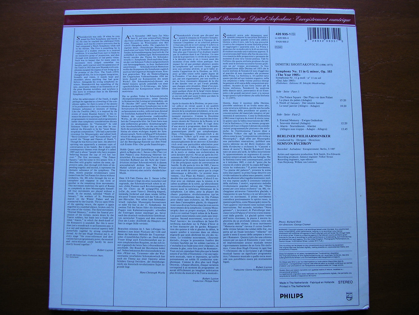 SHOSTAKOVICH: SYMPHONY No. 11  BYCHKOV / BERLIN PHILHARMONIC   420 935