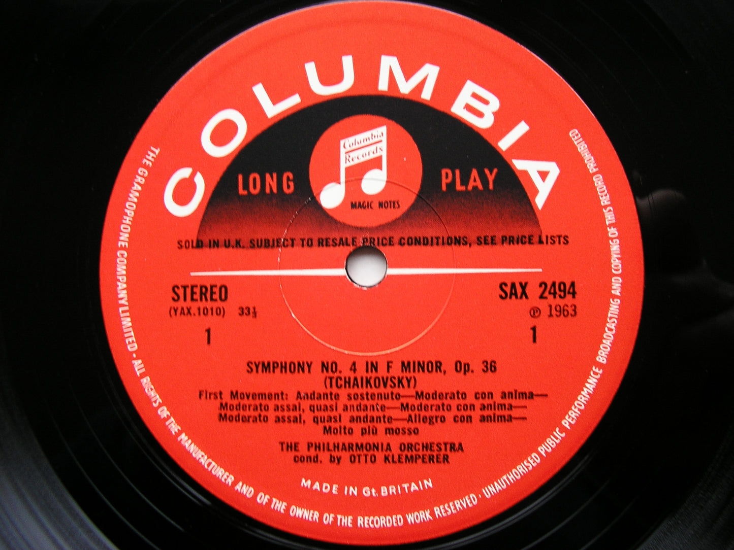 TCHAIKOVSKY: SYMPHONY No. 4  KLEMPERER / PHILHARMONIA ORCHESTRA  SAX 2494