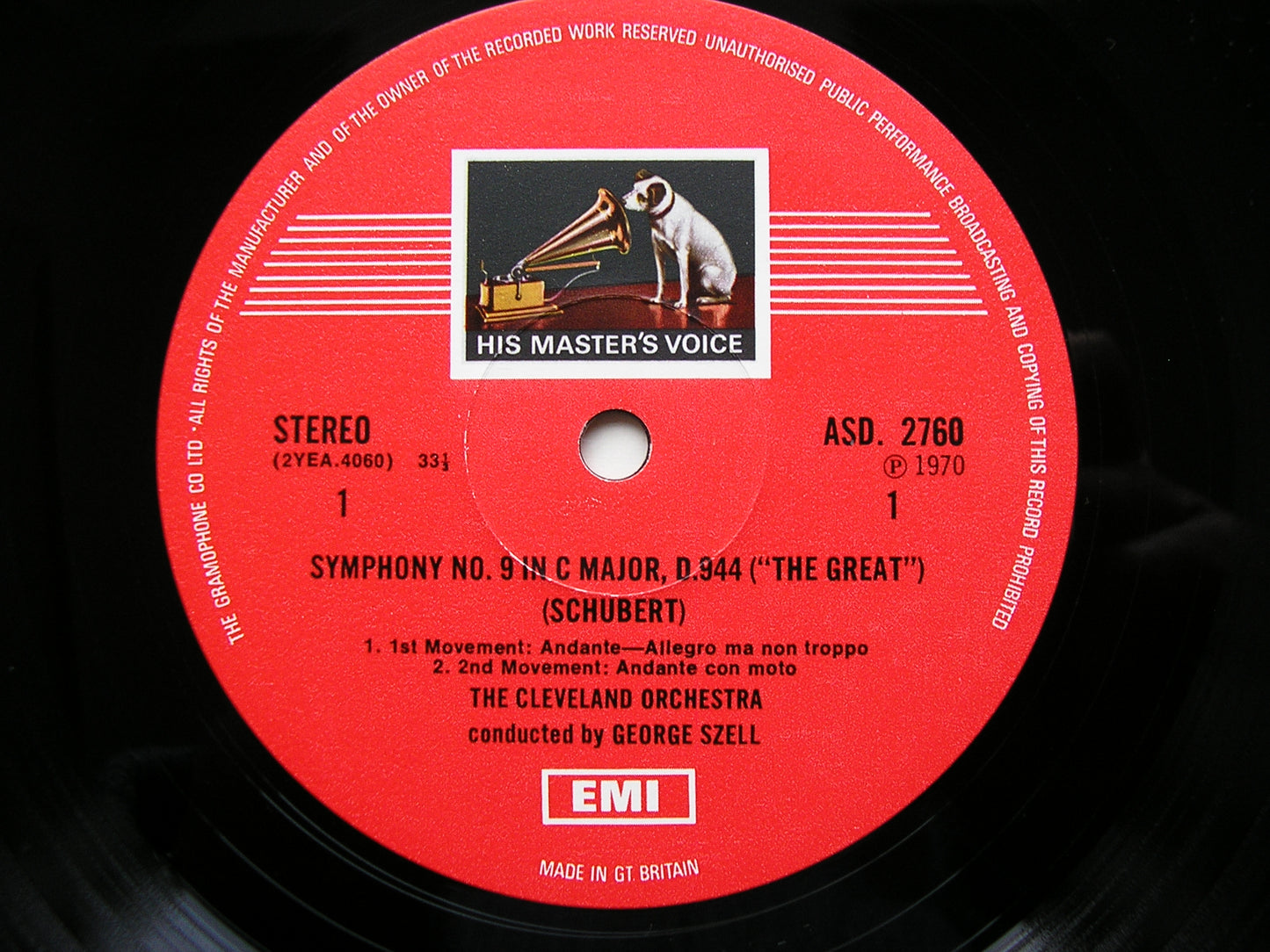 SCHUBERT: SYMPHONY No. 9  'Great C Major'   SZELL / CLEVELAND ORCHESTRA   ASD 2760