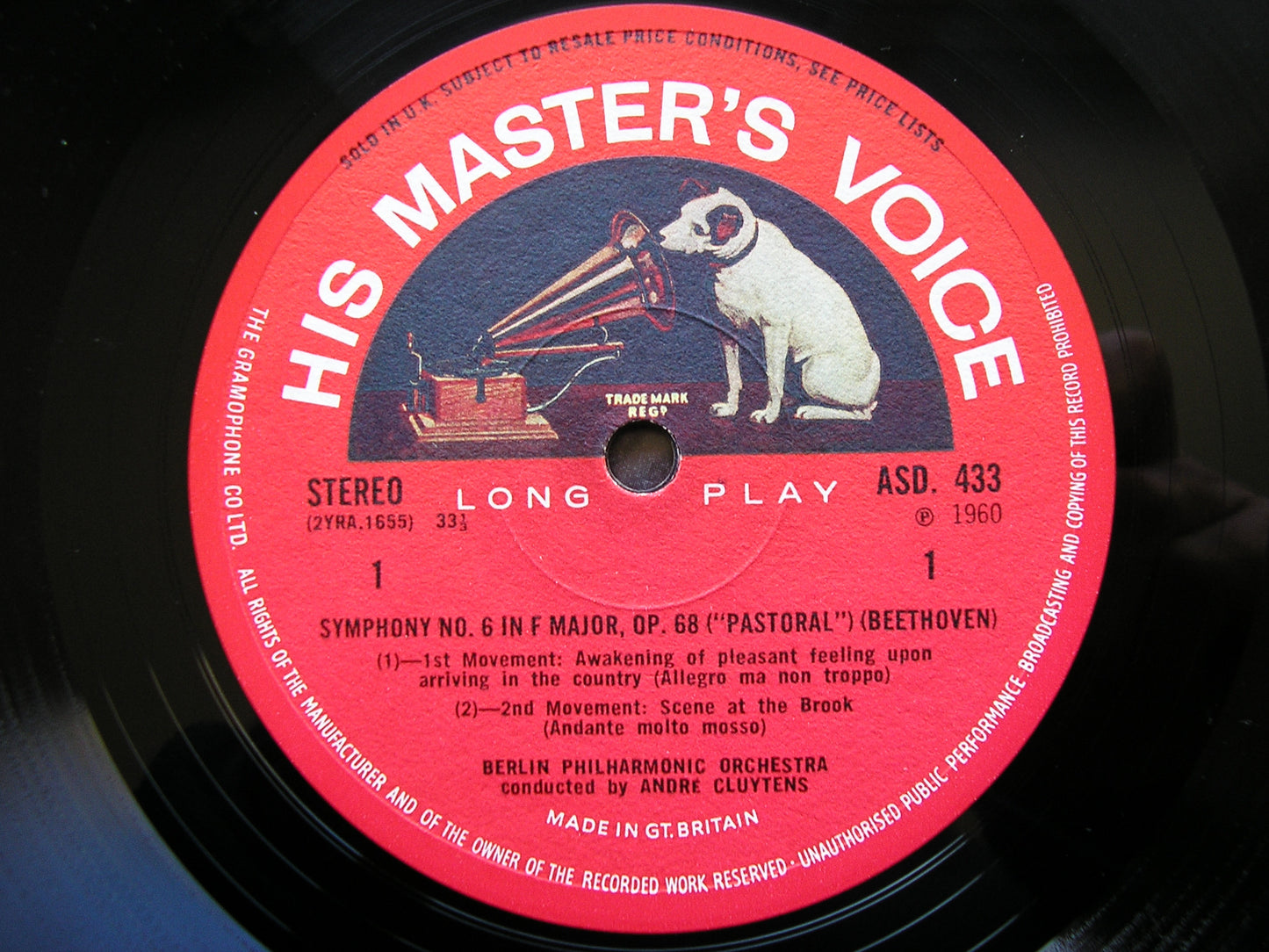 BEETHOVEN: 'PASTORAL' SYMPHONY ANDRE CLUYTENS / BERLIN PHILHARMONIC ORCHESTRA ASD 433
