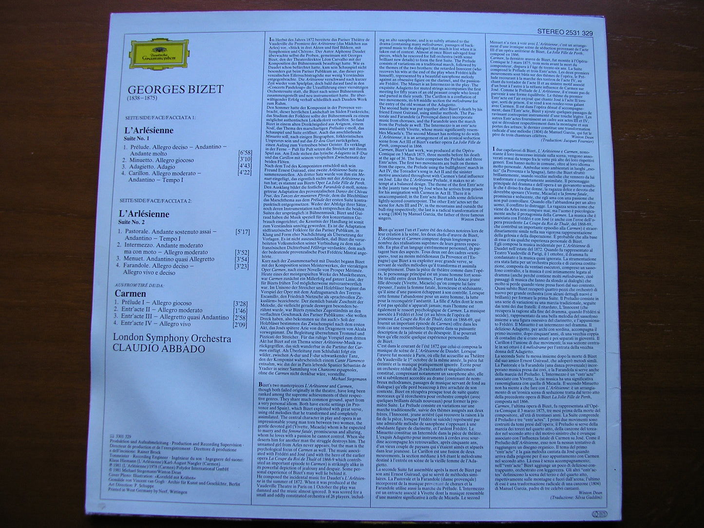 BIZET: L'ARLESIENNE Suites Nos. 1 & 2 / CARMEN Suite    ABBADO / LONDON SYMPHONY   2531 329