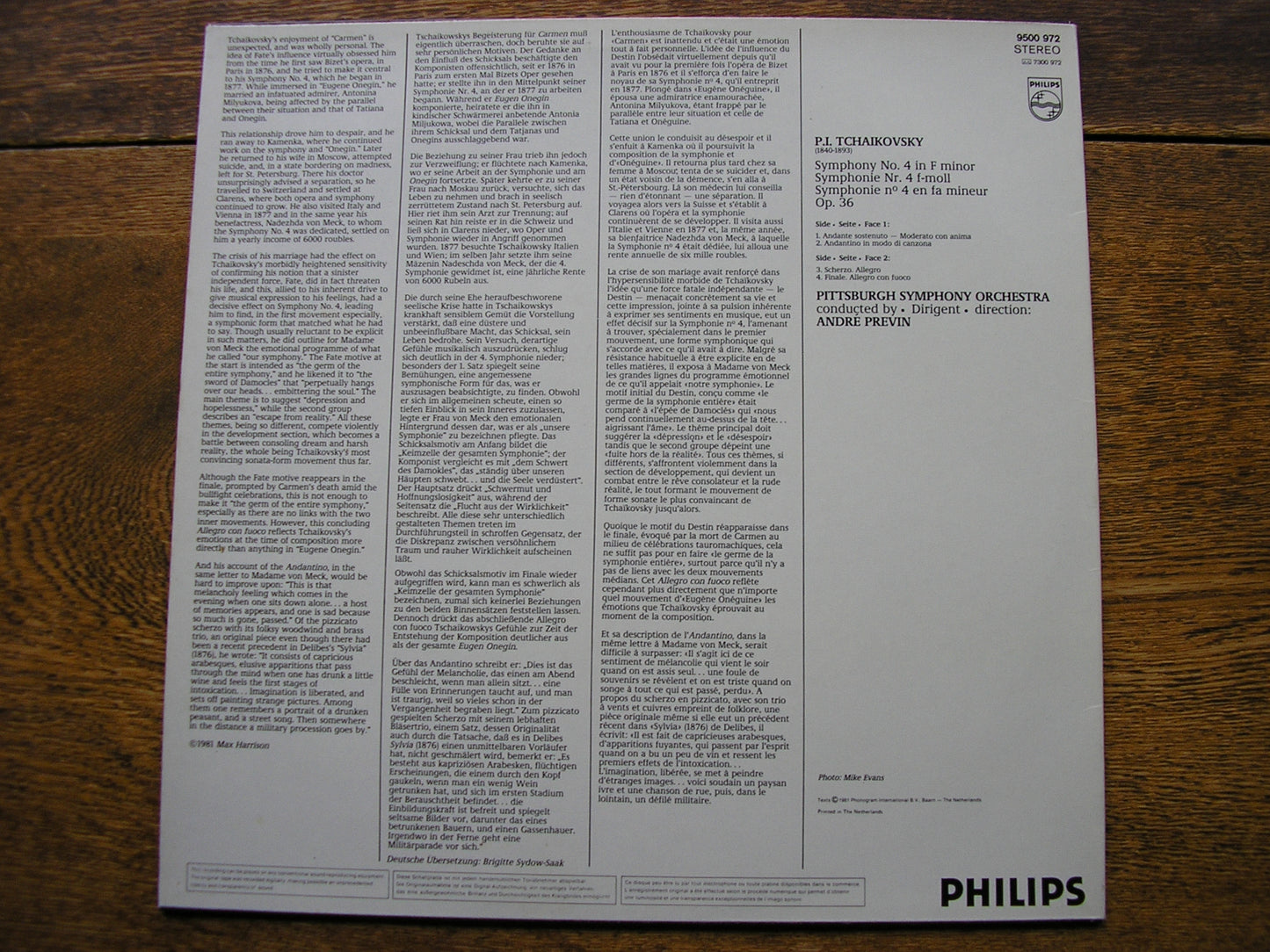 TCHAIKOVSKY: SYMPHONY No. 4   PREVIN / PITTSBURGH SYMPHONY  9500 972