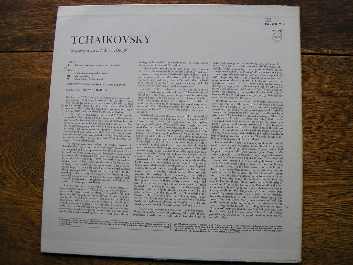 TCHAIKOVSKY: SYMPHONY No. 4   HAITINK / CONCERTGEBOUW ORCHESTRA   6500 012