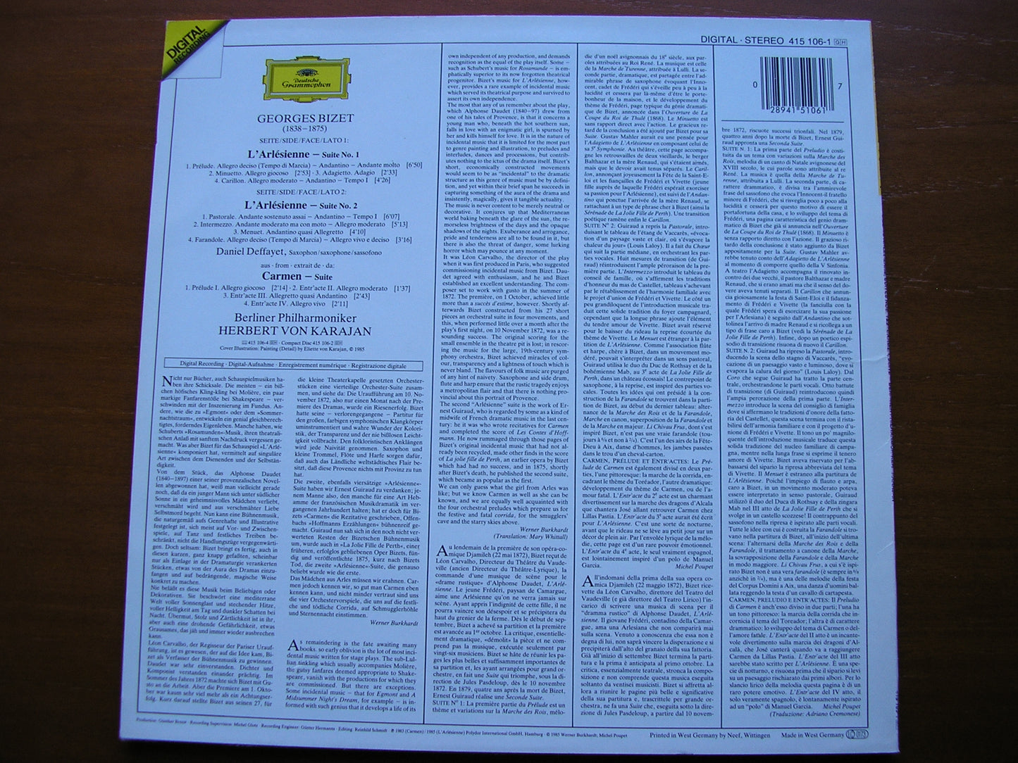 BIZET: L'ARLESIENNE Suites Nos. 1 & 2 / CARMEN Suite     KARAJAN / BERLIN PHILHARMONIC   415 106