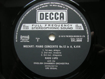 MOZART: PIANO CONCERTOS Nos. 12 K414 & 21 K467     RADU LUPU / ENGLISH CHAMBER ORCHESTRA / URI SEGAL    SXL 6698