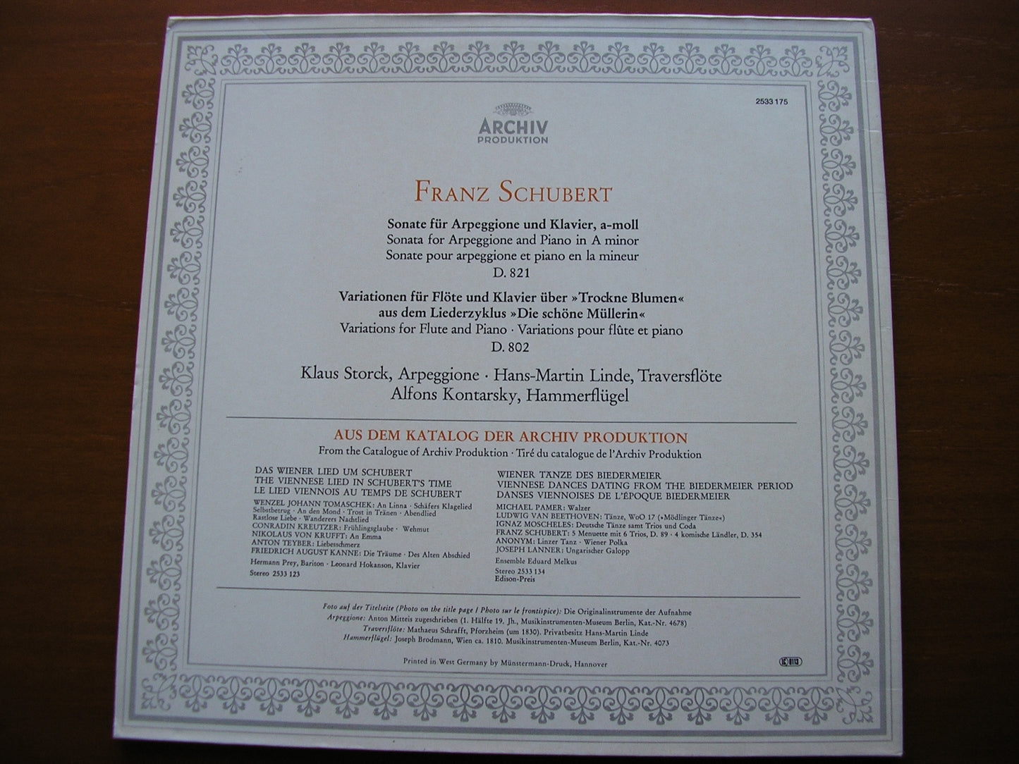 SCHUBERT: ARPEGGIONE SONATA / VARIATIONS    STORCK / LINDE / KONTARSKY   2533 175