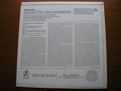 MOZART: SERENADE No. 10 FOR 13 WIND INSTRUMENTS K361     OTTO KLEMPERER / THE LONDON WIND QUINTET & ENSEMBLE    SAX 5259