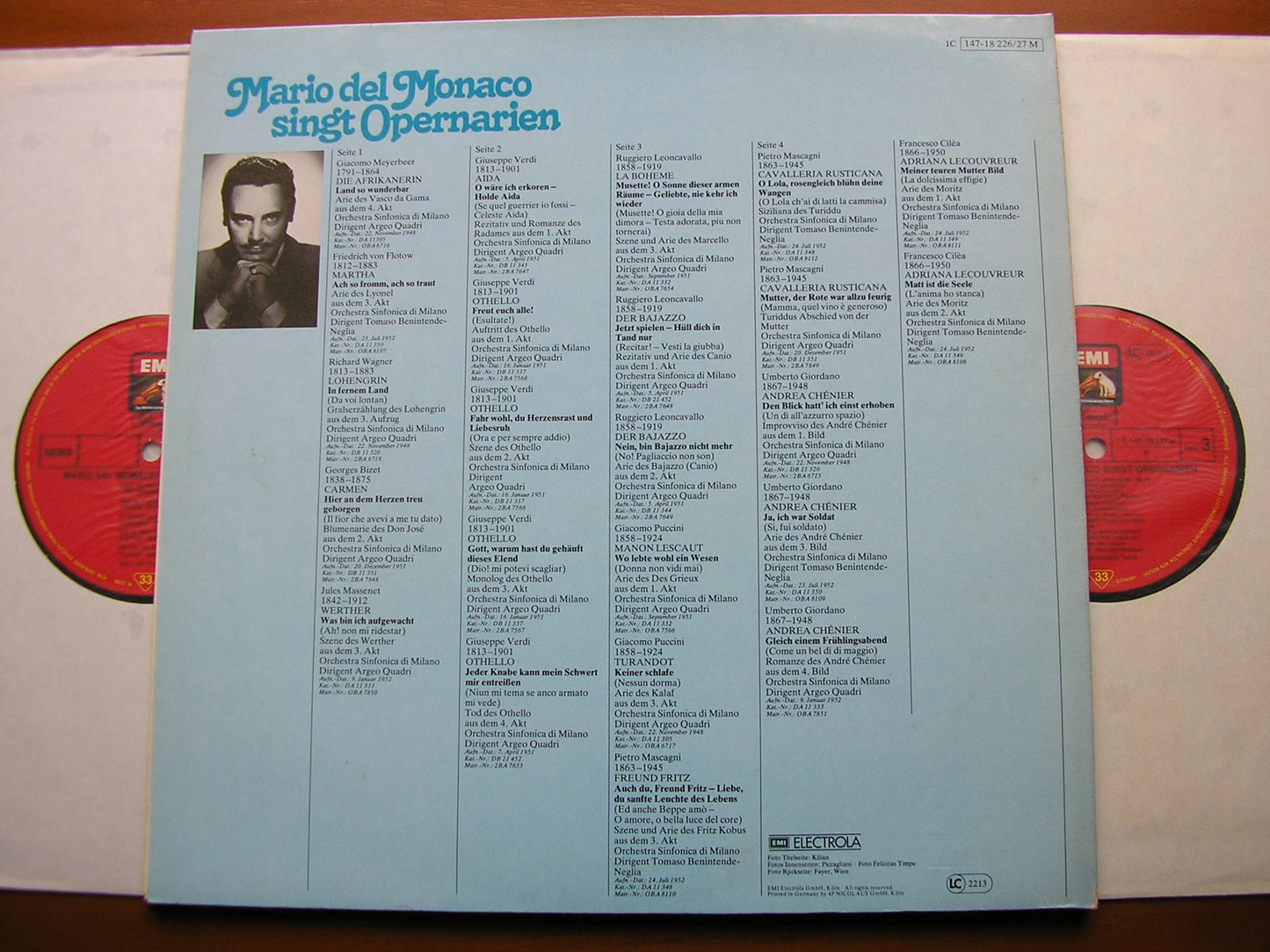 MARIO DEL MONACO SINGS OPERA ARIAS     MILAN SYMPHONY / QUADRI / BENINTENDE-NEGLIA   2LP   147 18226/7