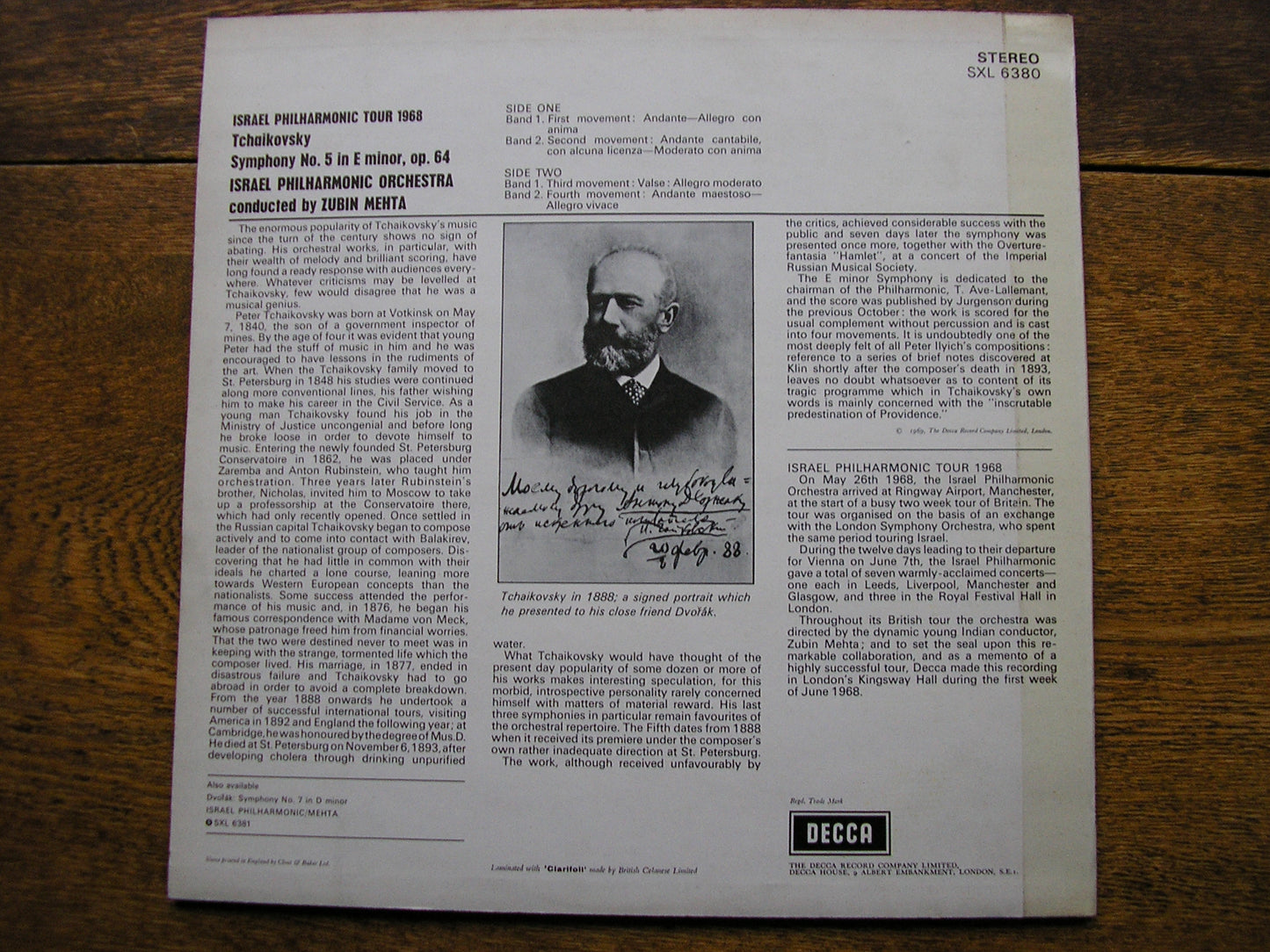 TCHAIKOVSKY: SYMPHONY No. 5   MEHTA / ISRAEL PHILHARMONIC   SXL 6380