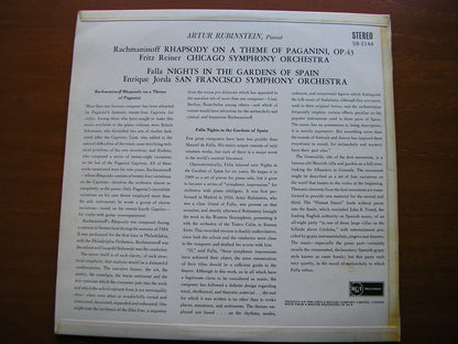 RACHMANINOV: RHAPSODY ON A THEME OF PAGANINI / FALLA: NIGHTS IN THE GARDENS OF SPAIN      RUBINSTEIN / REINER / CSO / JORDA / SFSO    SB 2144