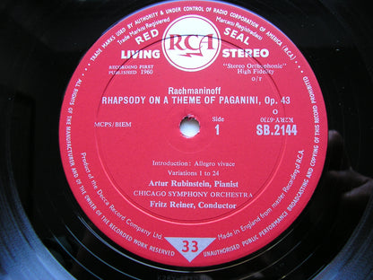 RACHMANINOV: RHAPSODY ON A THEME OF PAGANINI / FALLA: NIGHTS IN THE GARDENS OF SPAIN      RUBINSTEIN / REINER / CSO / JORDA / SFSO    SB 2144