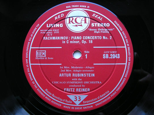 RACHMANINOV: PIANO CONCERTO No. 2    RUBINSTEIN / CHICAGO SYMPHONY / REINER     SB 2043