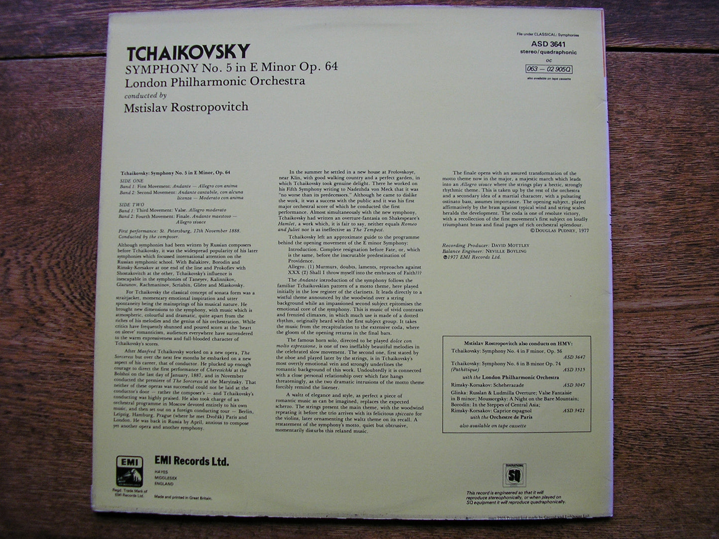 TCHAIKOVSKY: SYMPHONY No. 5  ROSTROPOVITCH / LONDON PHILHARMONIC  ASD 3641