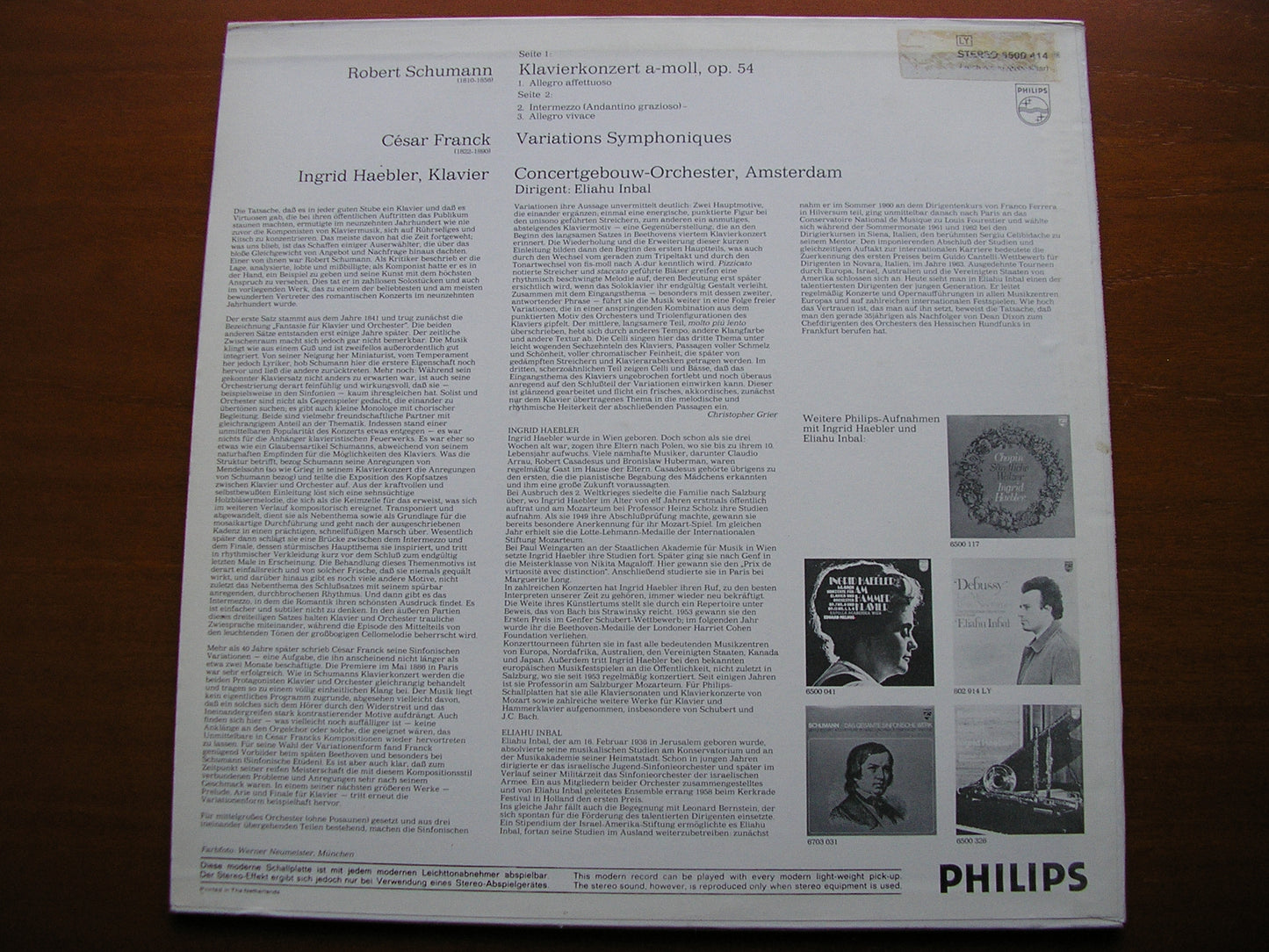SCHUMANN: PIANO CONCERTO / FRANCK: SYMPHONIC VARIATIONS    HAEBLER / CONCERTGEBOUW ORCHESTRA / INBAL    6500 414