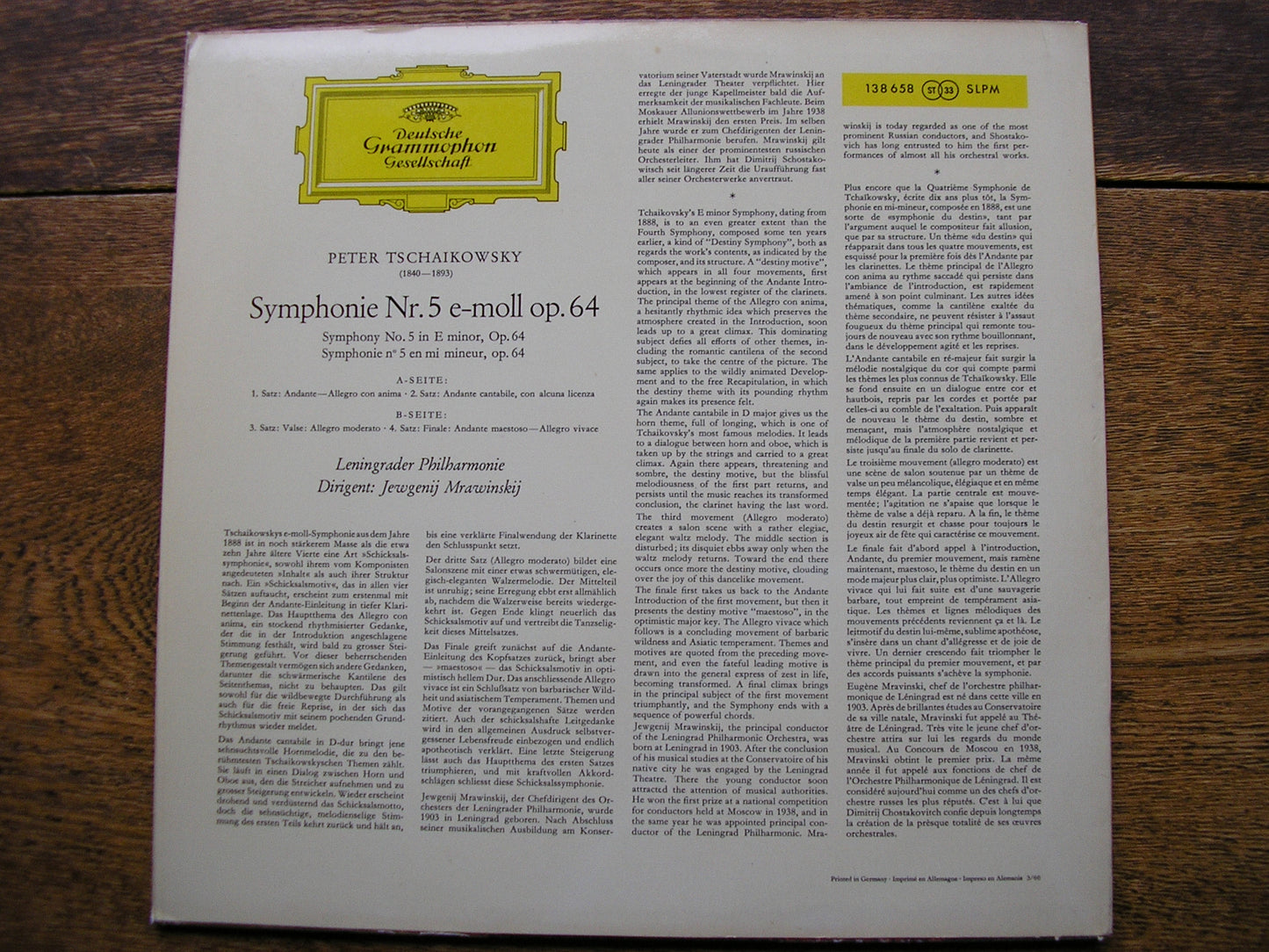 TCHAIKOVSKY: SYMPHONY No. 5   MRAVINSKY / LENINGRAD PHILHARMONIC   138 658