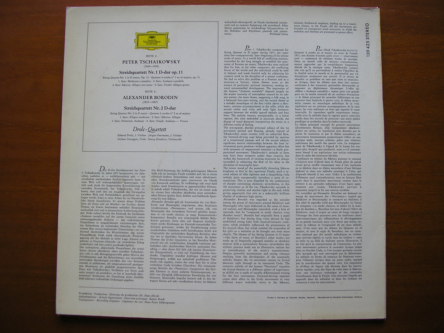 BORODIN / TCHAIKOVSKY: STRING QUARTETS      DROLC QUARTET    SLPM 139 425