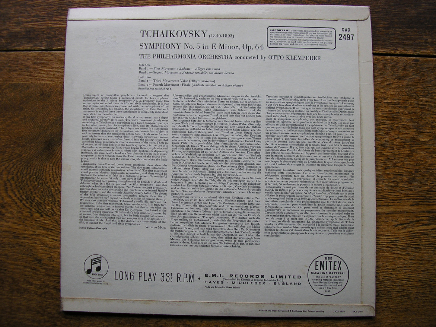 TCHAIKOVSKY: SYMPHONY No. 5   OTTO KLEMPERER / PHILHARMONIA   SAX 2497