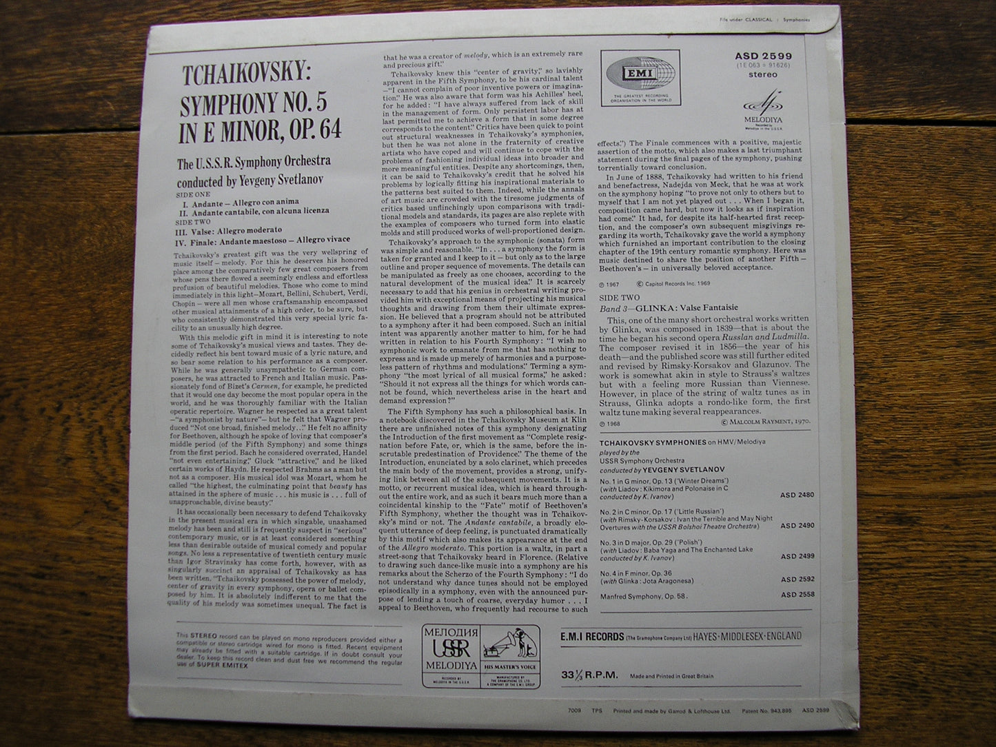 TCHAIKOVSKY: SYMPHONY No. 5  SVETLANOV / USSR SYMPHONY   ASD 2599