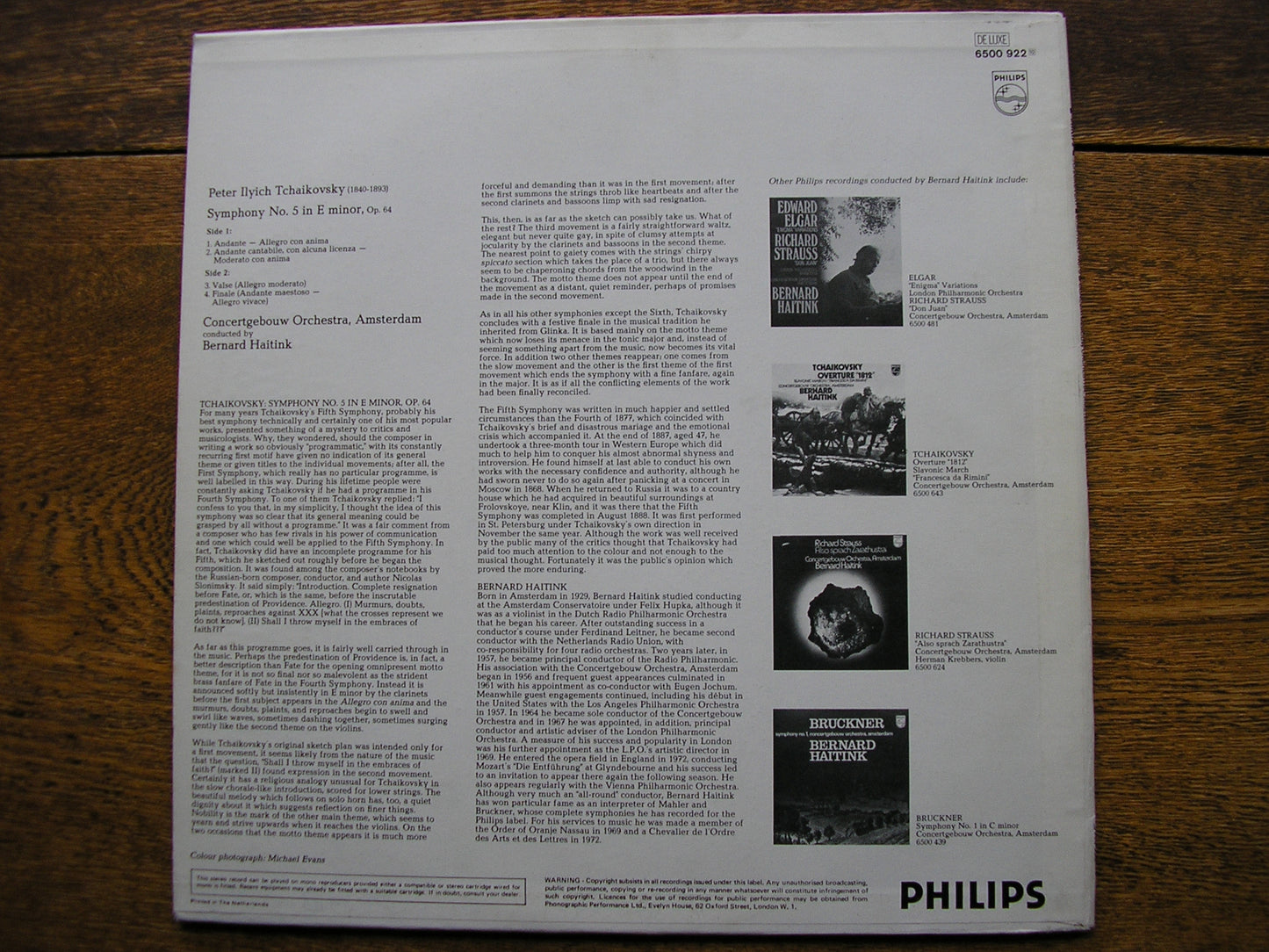 TCHAIKOVSKY: SYMPHONY No. 5   HAITINK / CONCERTGEBOUW  6500 922