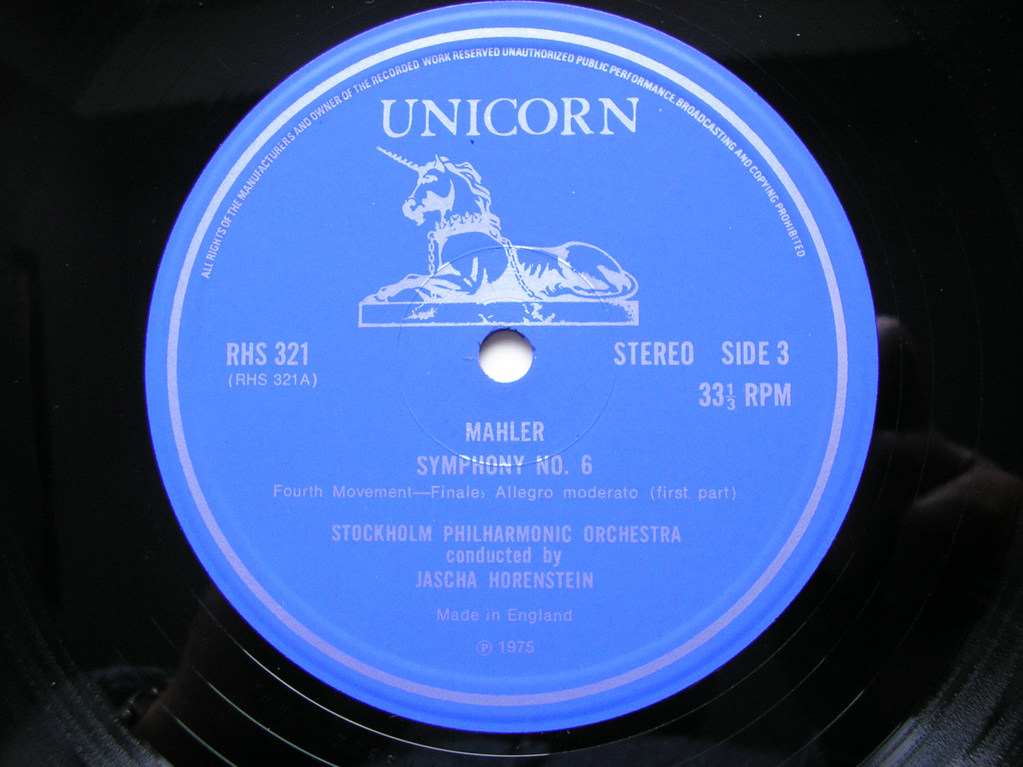 MAHLER: SYMPHONY No. 6      HORENSTEIN / STOCKHOLM PHILHARMONIC    RHS 320 - 1
